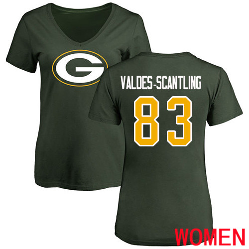 Green Bay Packers Green Women #83 Valdes-Scantling Marquez Name And Number Logo Nike NFL T Shirt->green bay packers->NFL Jersey